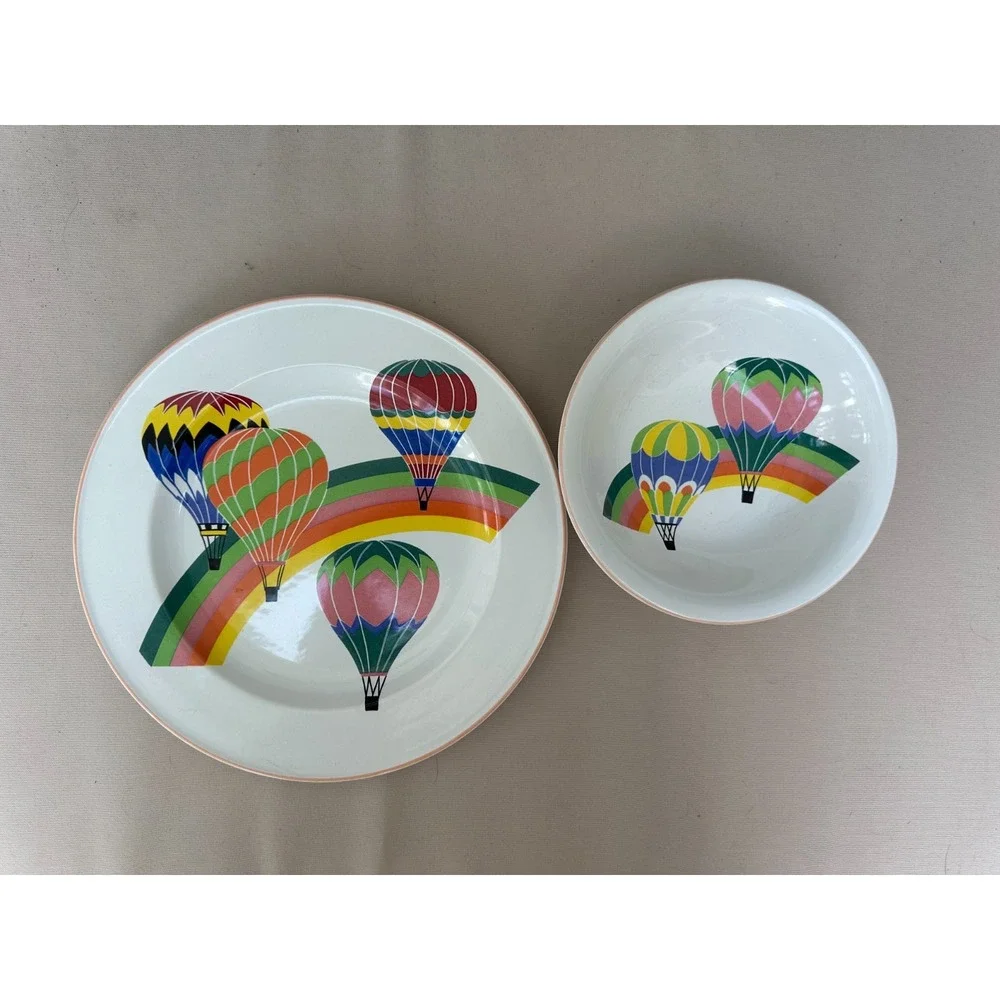 Vintage Mikasa Up Up & Away CC116 Hot Air Balloon 10in Dinner Plate & Bowl Set